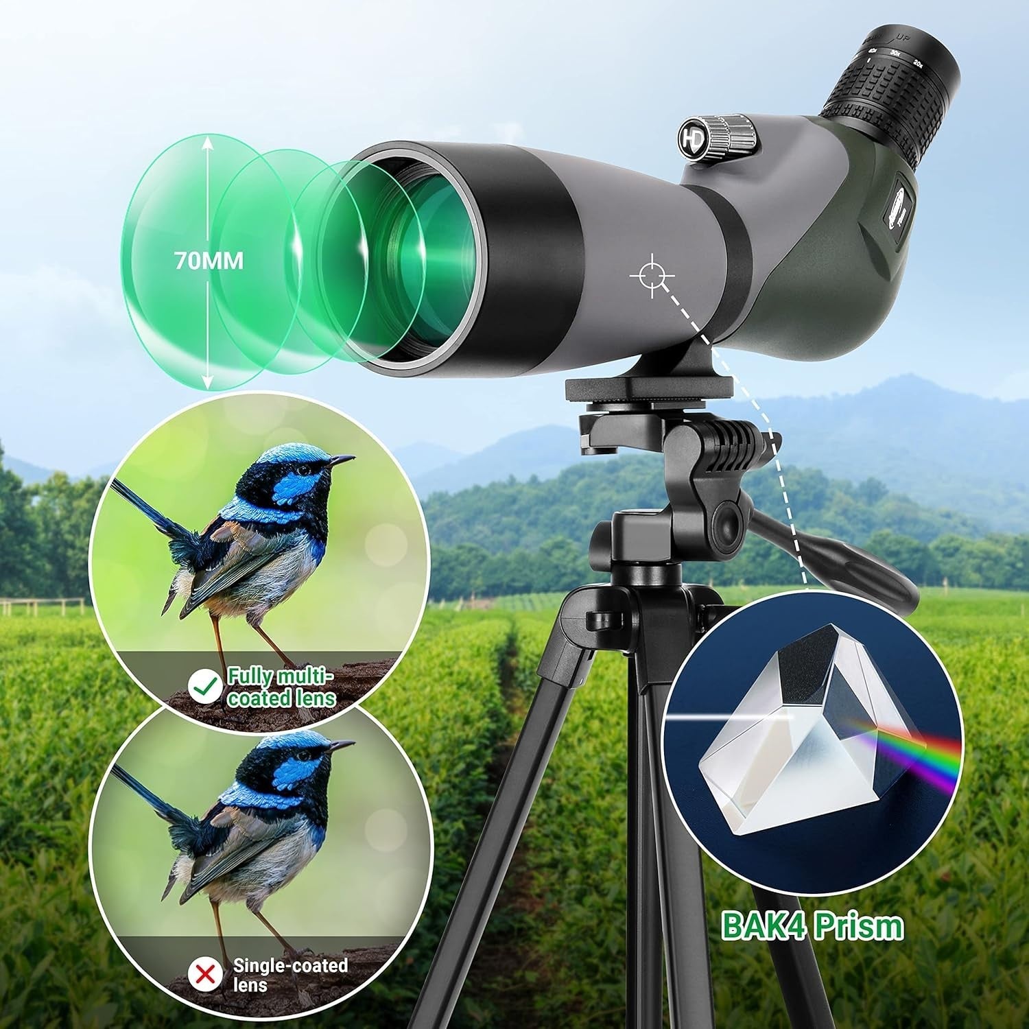 20-60X70 Spotting Scope for Bird Watching with Tripod & Phone Adapter