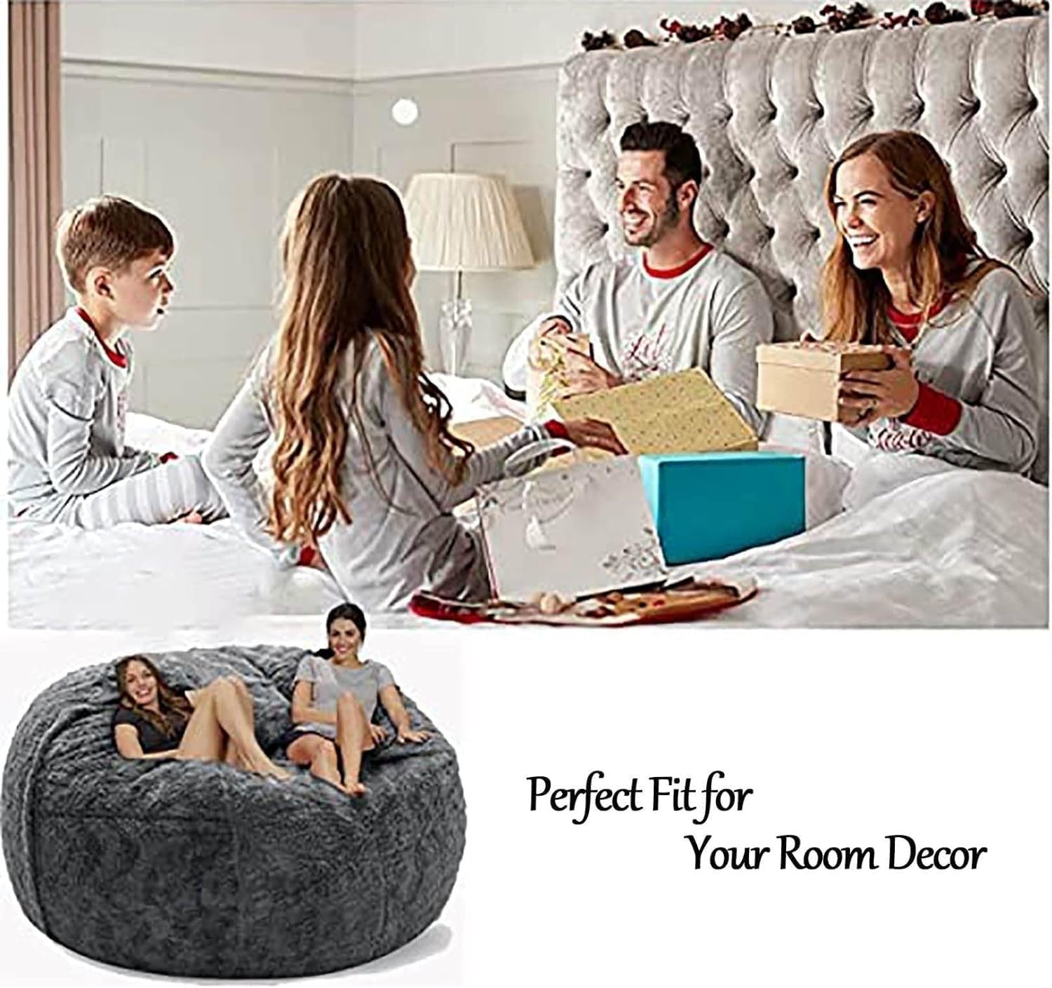 5.5ft Faux Fur Bean Bag Cover – XL Fluffy Seat for Adults Lounge Room