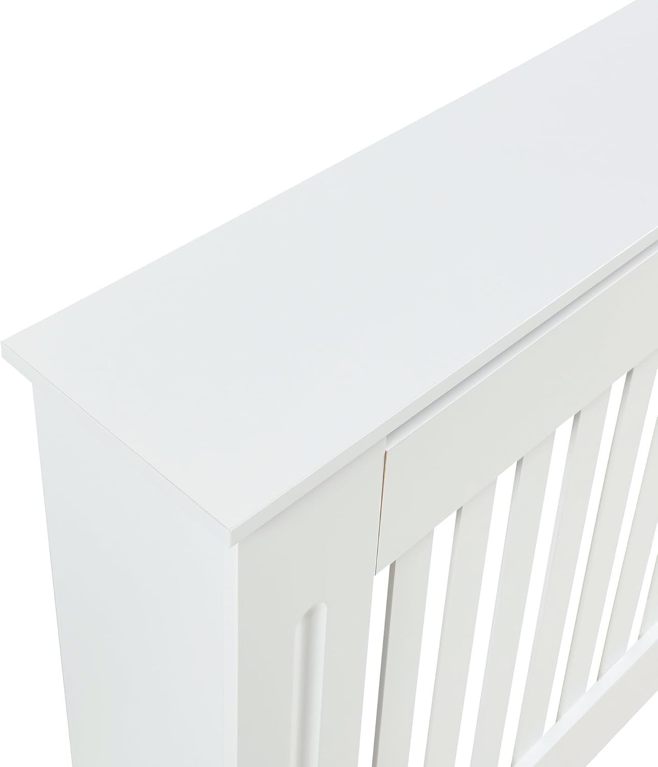 White Radiator Cover Medium 112cm Modern Slatted Wood Design Heating Cabinet