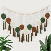 Large Brown Green Macrame Wall Hanging Leaf Tassel Boho Decor