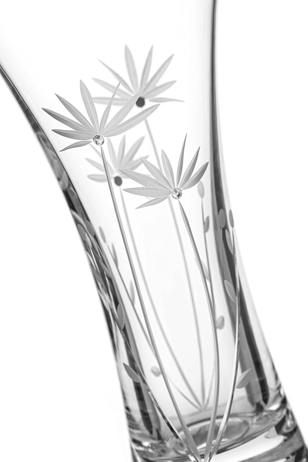 Crystal Glass Trumpet Flower Vase 25cm Tall Hand Cut Floral Home Décor