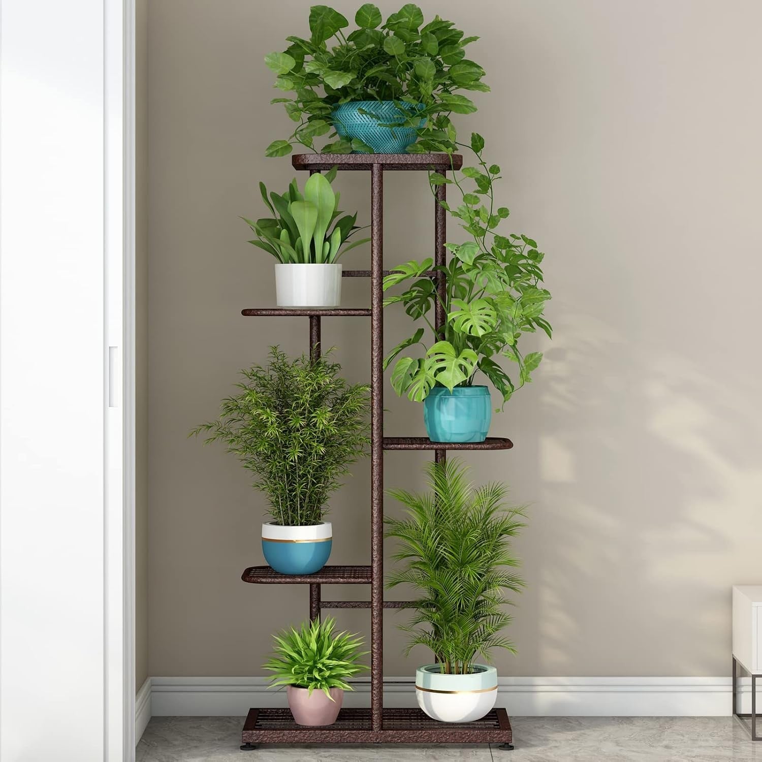 5 Tier 6 Pot Bronze Metal Plant Stand Indoor Outdoor Multi Plant Display