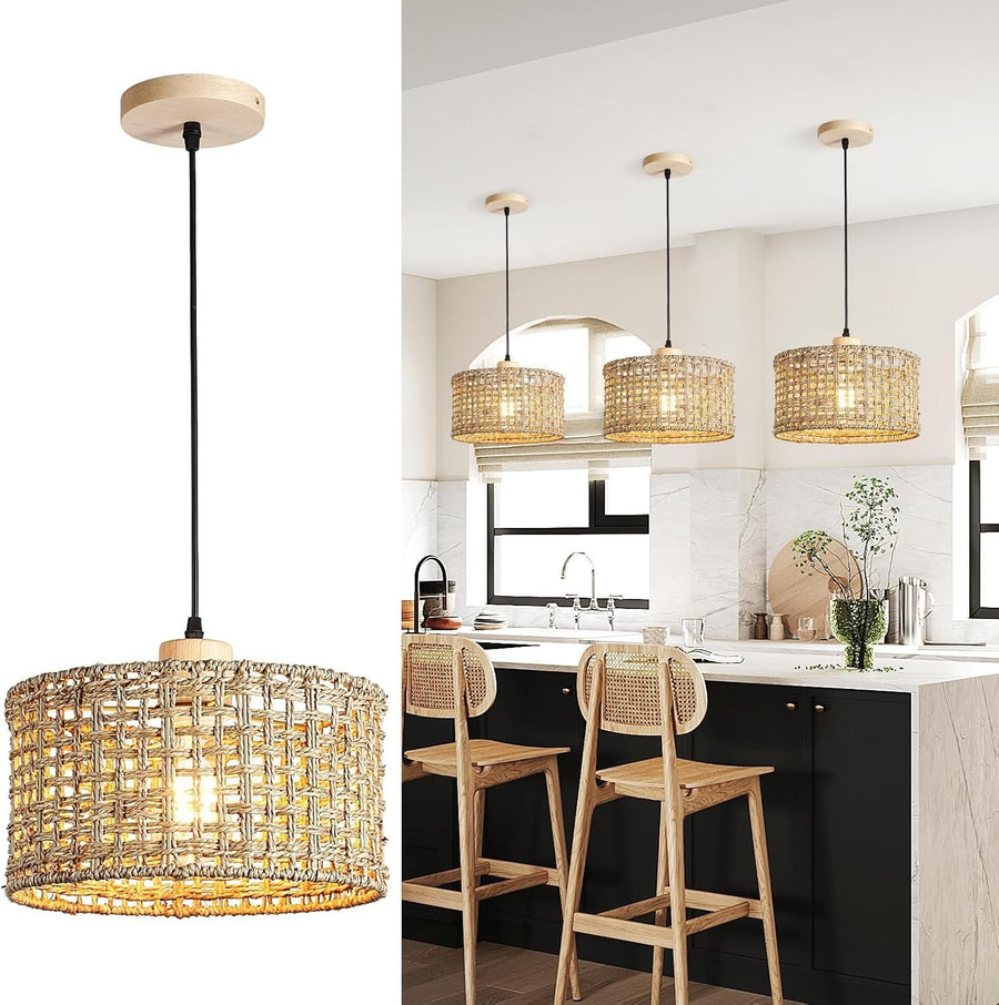 Rattan Pendant Lamp Shade 30cm Boho Woven Ceiling Light E27