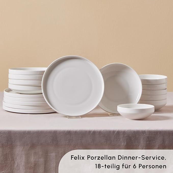 18 Piece Porcelain Dinner Set for 6 White Plates Bowls Modern Tableware