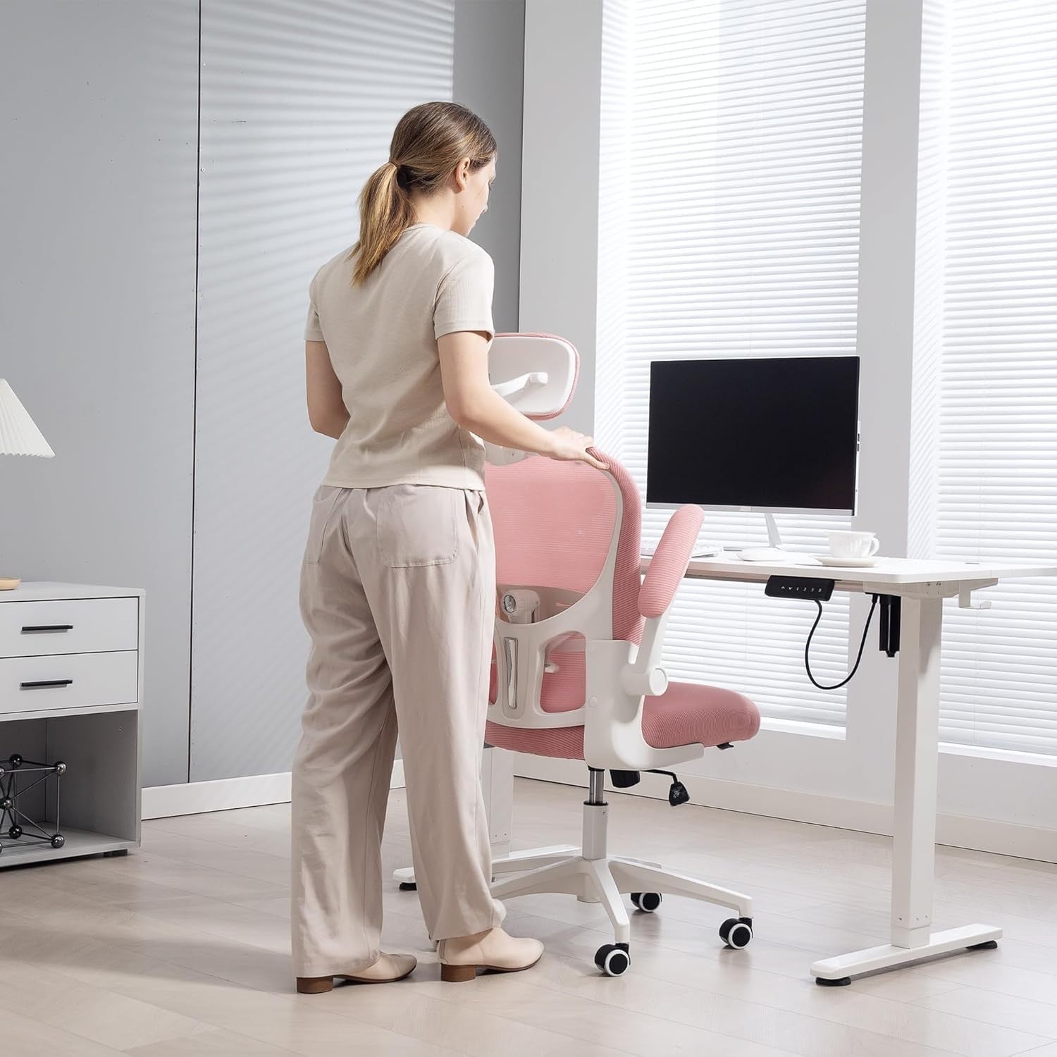 Ergonomic Mesh Office Chair Pink Adjustable Lumbar Headrest Swivel Desk Seat 120