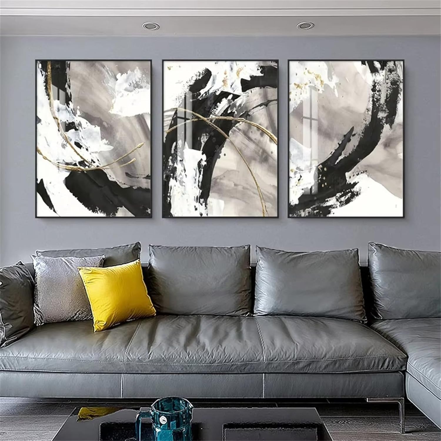Black White Gold 3-Piece Canvas Wall Art 16x24 in Modern Abstract
