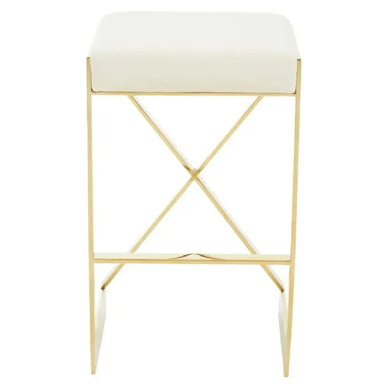 Ivory Gold Bar Stool Velvet Seat Modern Kitchen Island Counter Breakfast