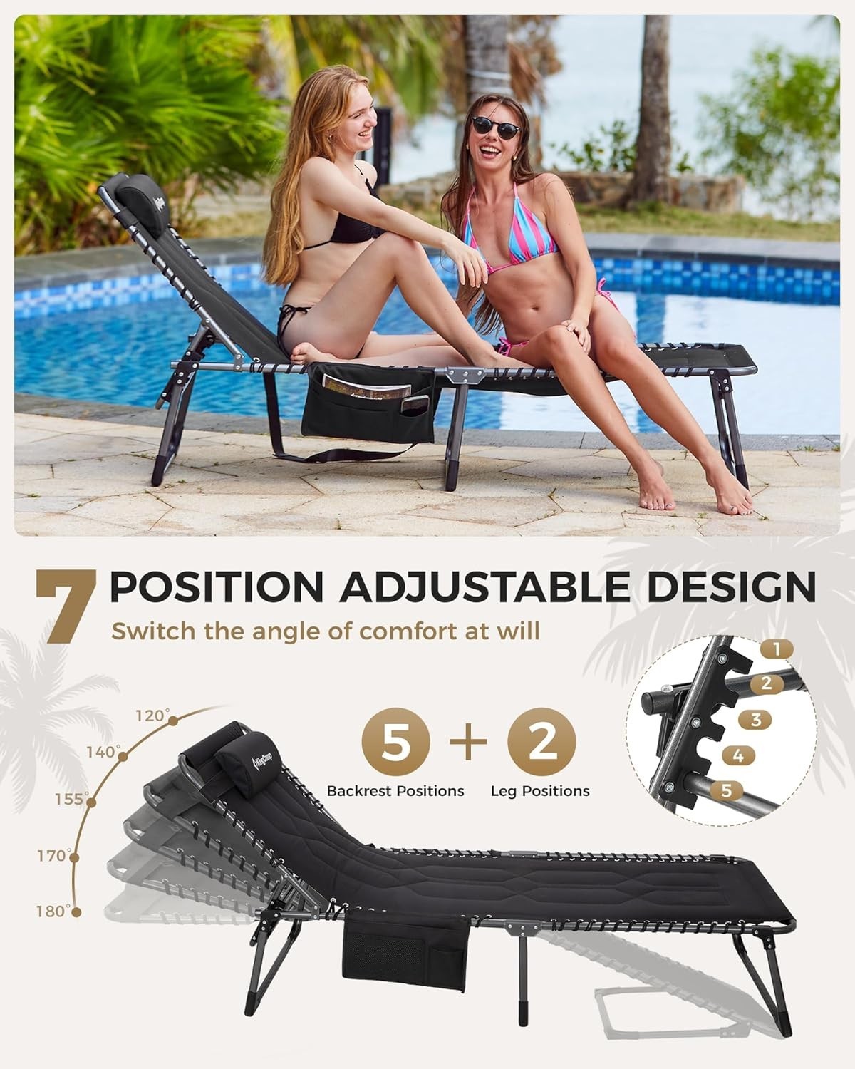 Heavy Duty Folding Reclining Sun Lounger Padded Bed Garden Chair 200kg