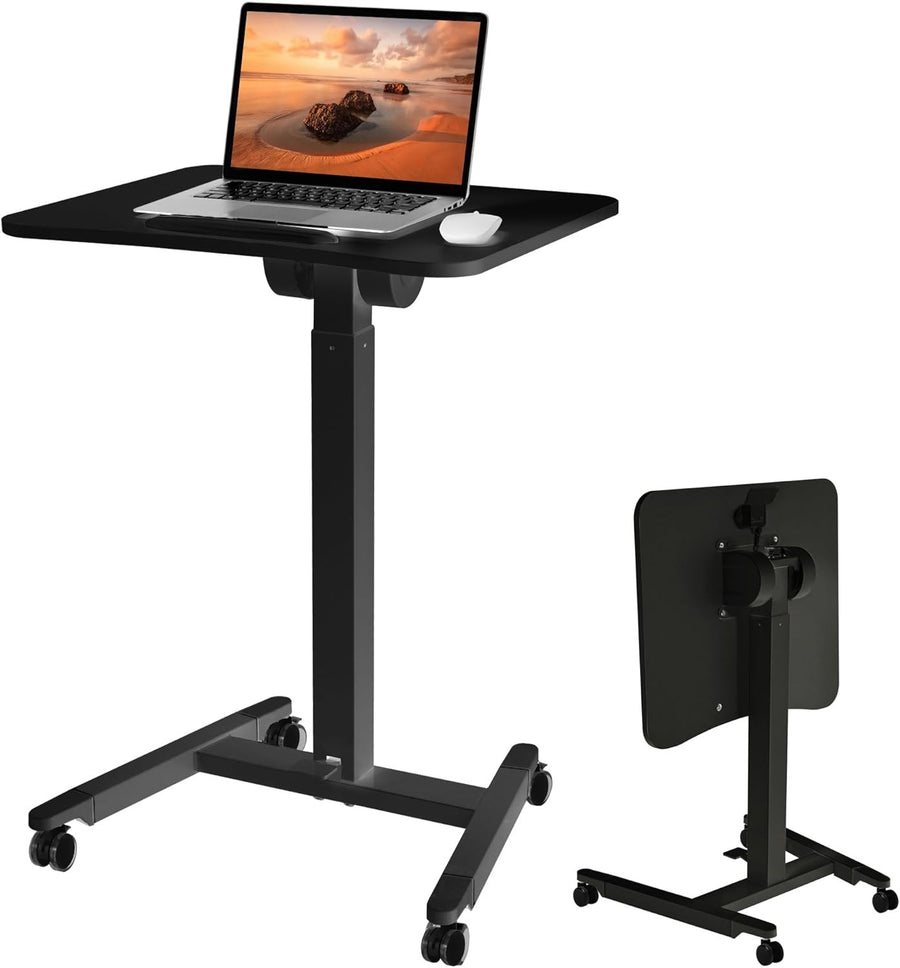 Height Adjustable Overbed Laptop Desk with Wheels, Pneumatic Lift, Bed Sofa Tabl