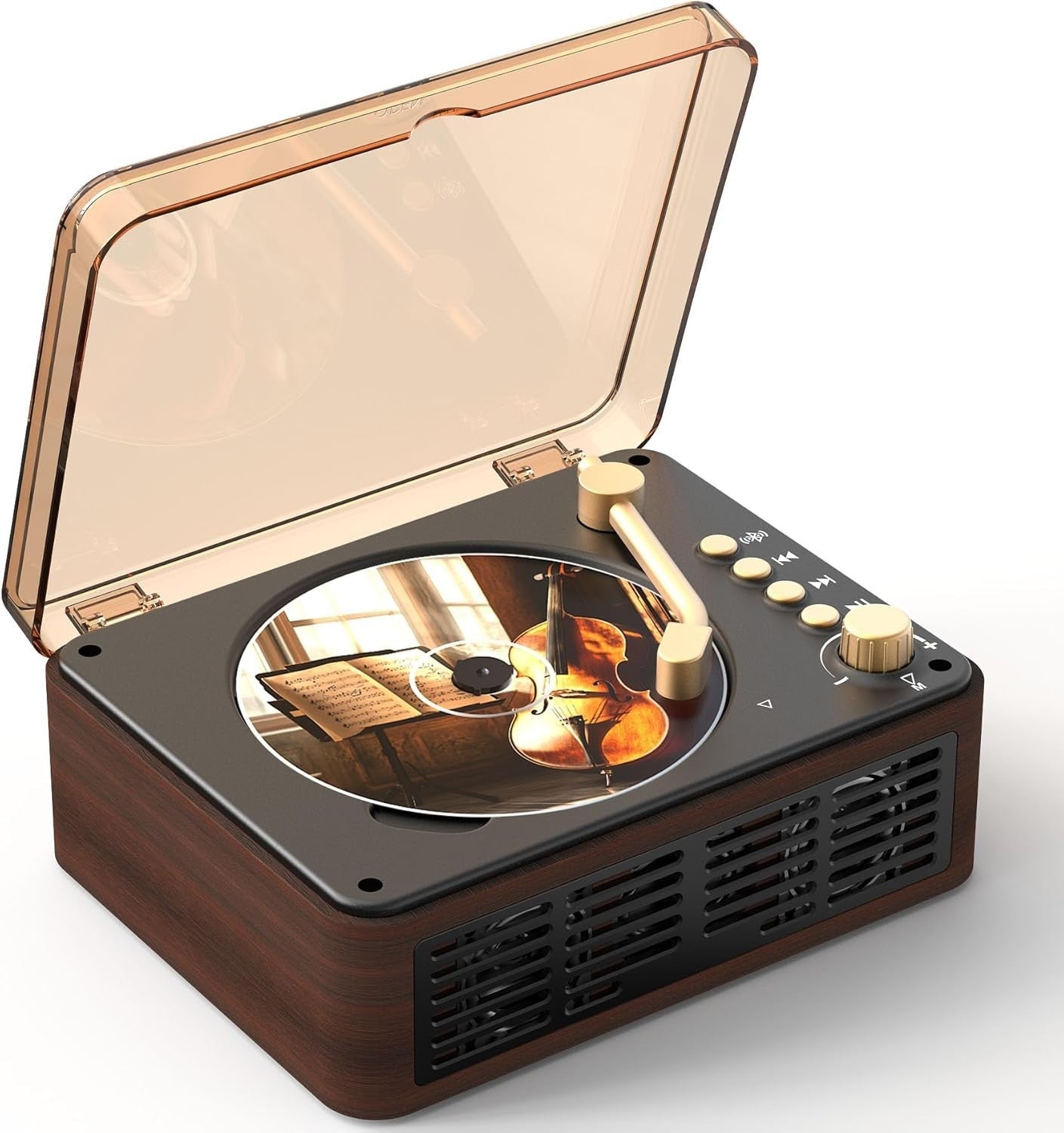 Portable Bluetooth CD Player Speakers FM Radio USB AUX Remote Brown