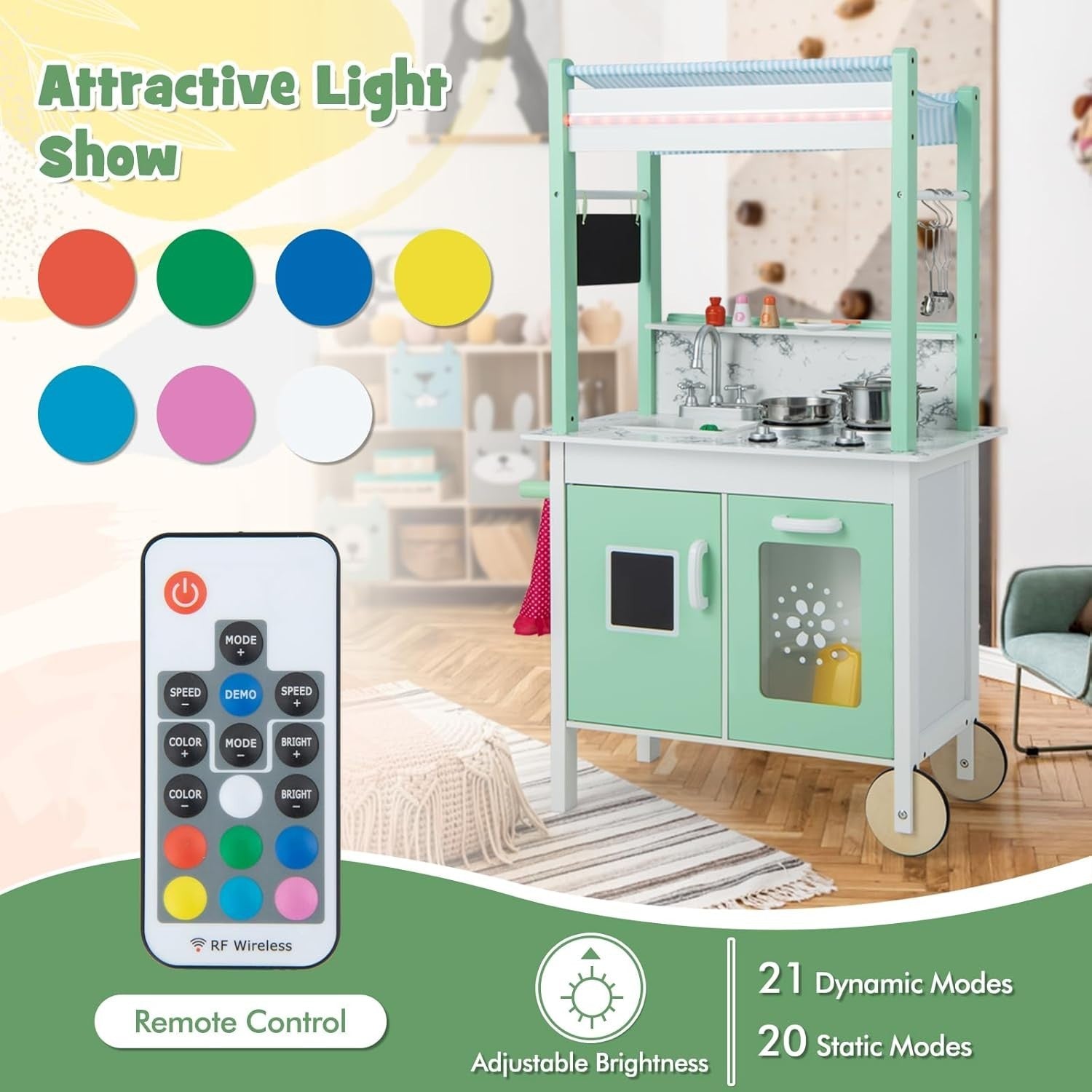 Kids Play Kitchen Grocery Store LED Lights Double Sided Toy Set