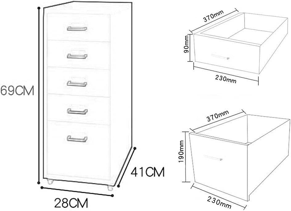 White Metal Mobile Filing Cabinet 5 Drawer Office Storage on Wheels