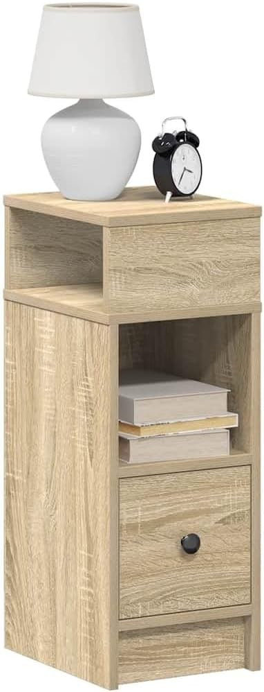 Set of 2 Oak Bedside Tables with Drawer & Shelves | Modern Wood Nightstands