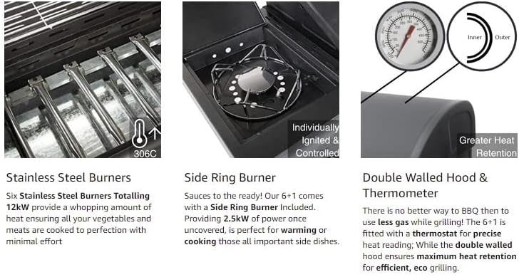 7 Burner Gas BBQ Grill with Side Burner & Warming Rack – Large Outdoor Barbecue