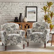 2x Grey Floral Accent Chairs Lounge Sofa Set Wood Legs Living Room