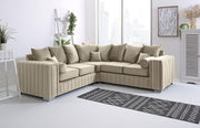 Cream Velvet Corner Sofa 5 Seater | Scatterback | Chrome Legs | Foam Cushions