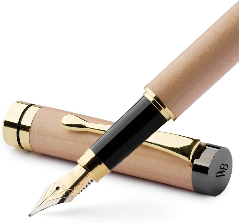 Luxury Bamboo Fountain Pen Maple Wood – Fine Nib, Gift Case, Smooth Writing