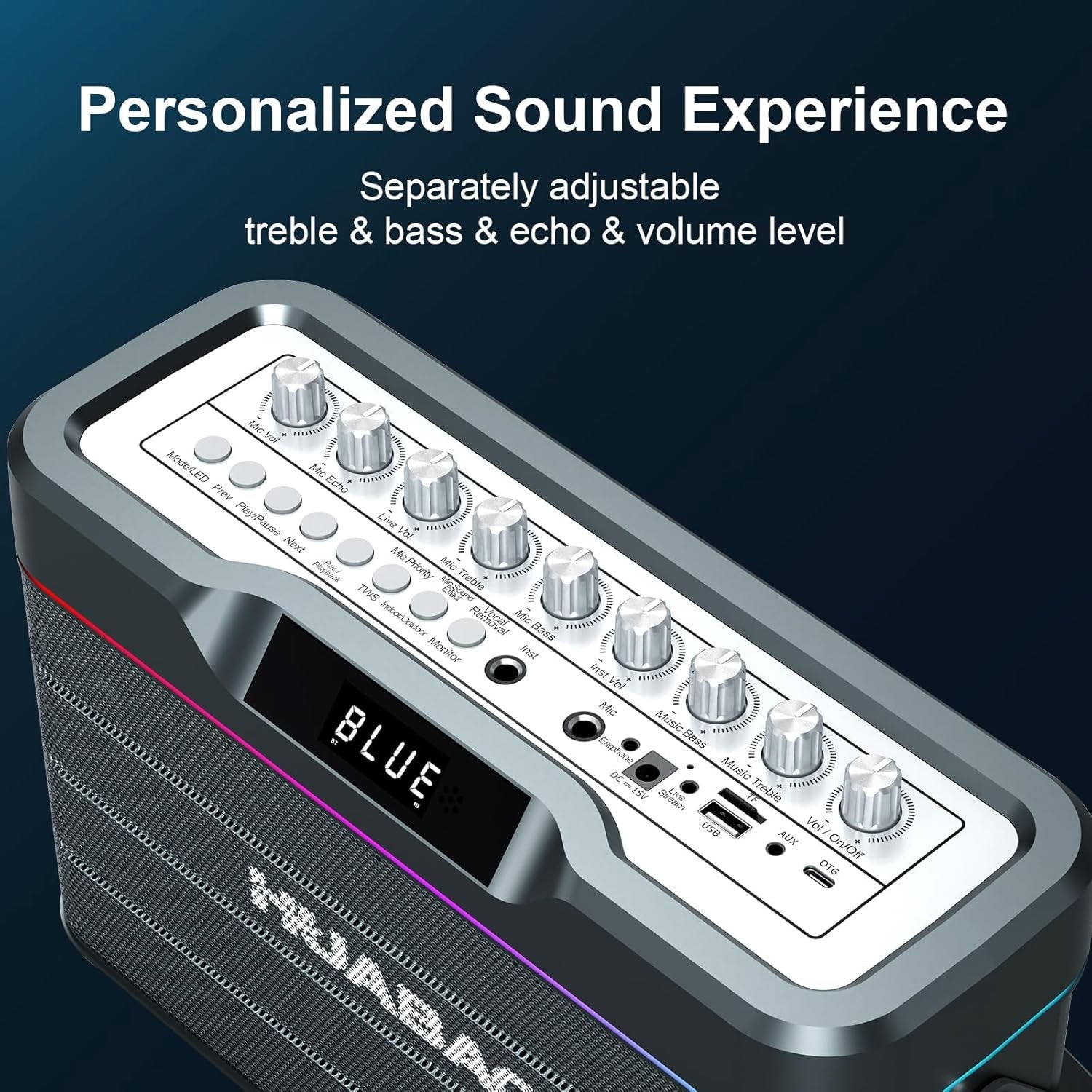 100W Bluetooth Karaoke Machine with 2 Wireless Mics & LED Lights