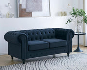 Midnight Blue Velvet Chesterfield Sofa 2 Seater Tufted Scroll Arms Couch