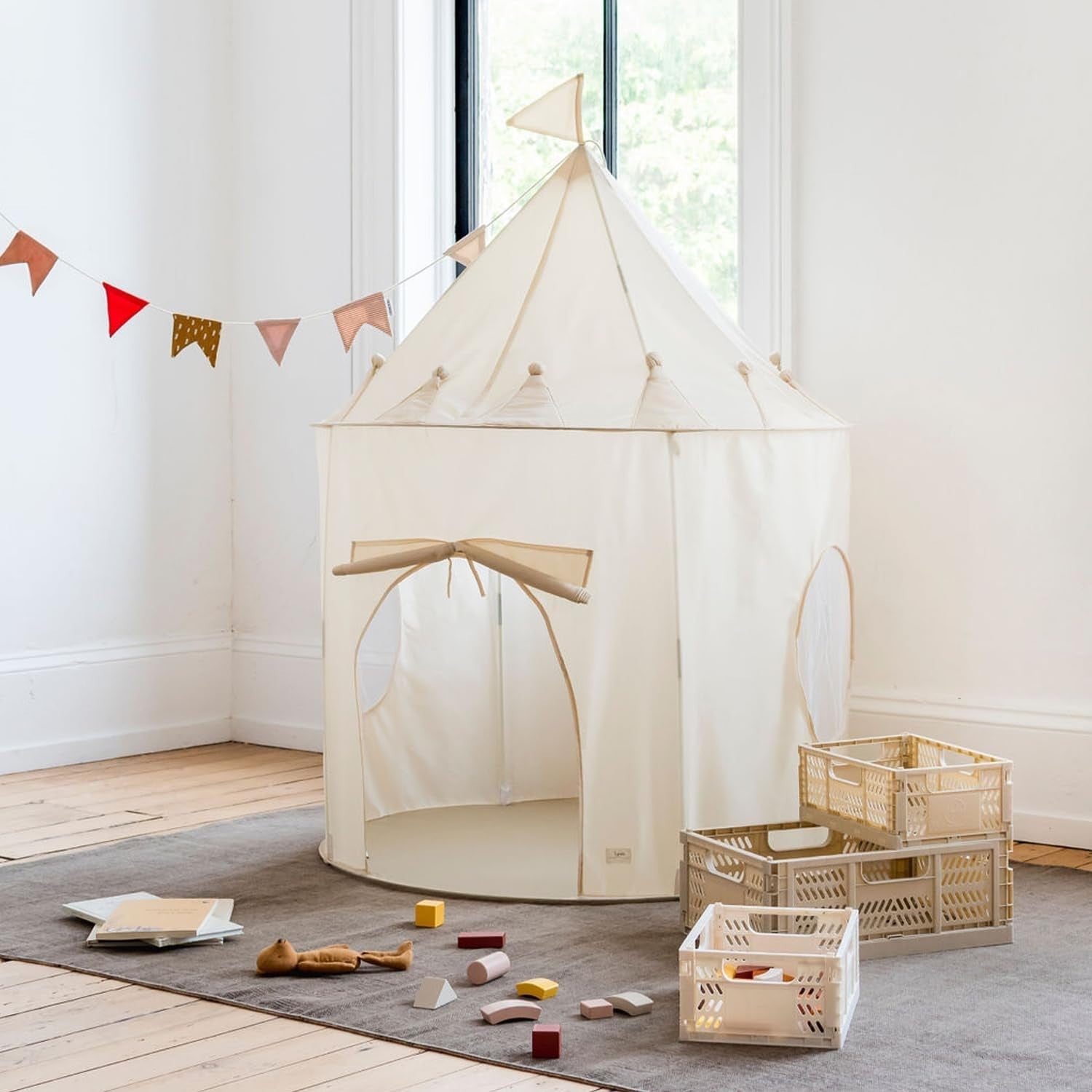 Neutral Beige Kids Indoor Play Tent Pop Up Fort House Large