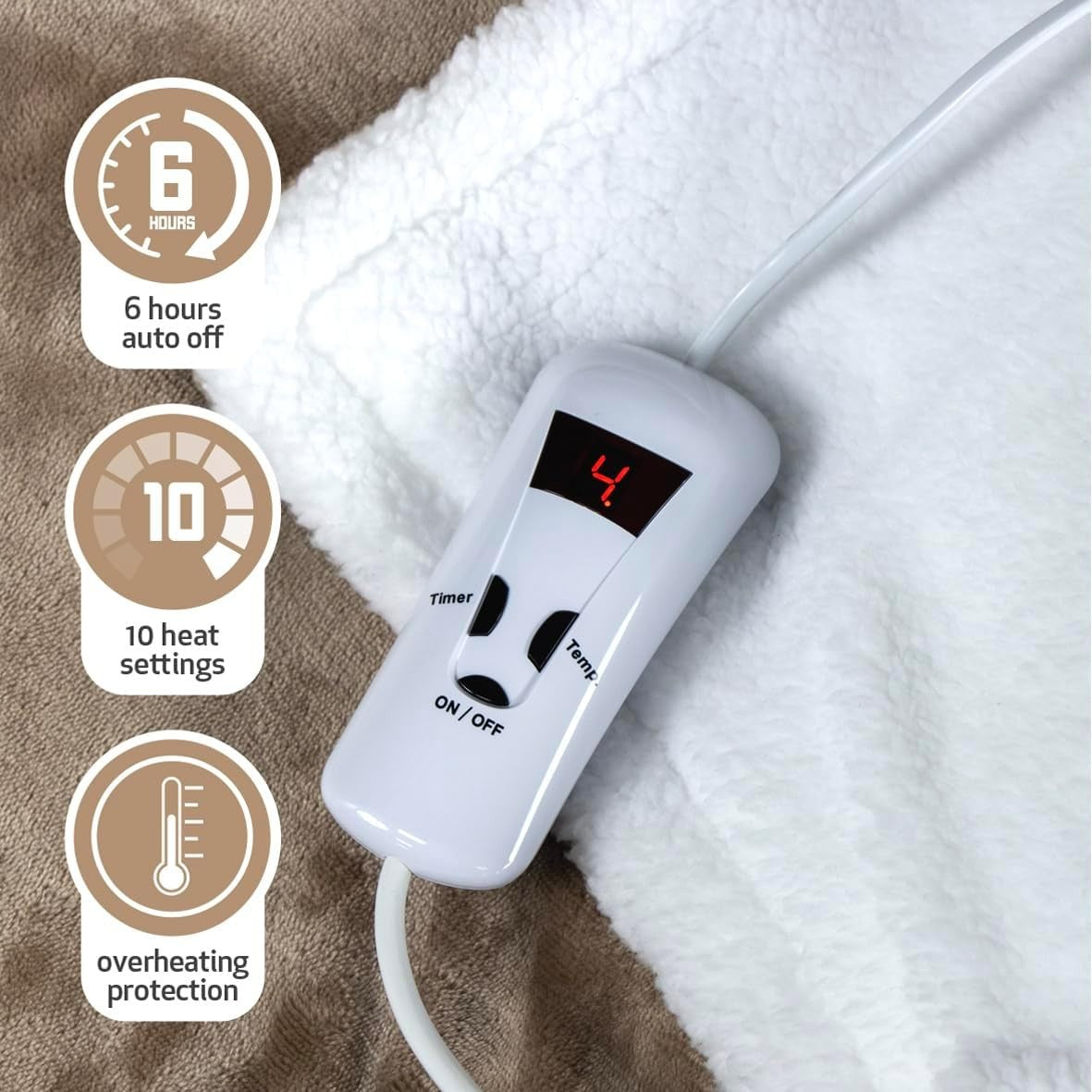 Electric Heated Throw Blanket Luxury Double Fleece 10 Heat Levels Washable