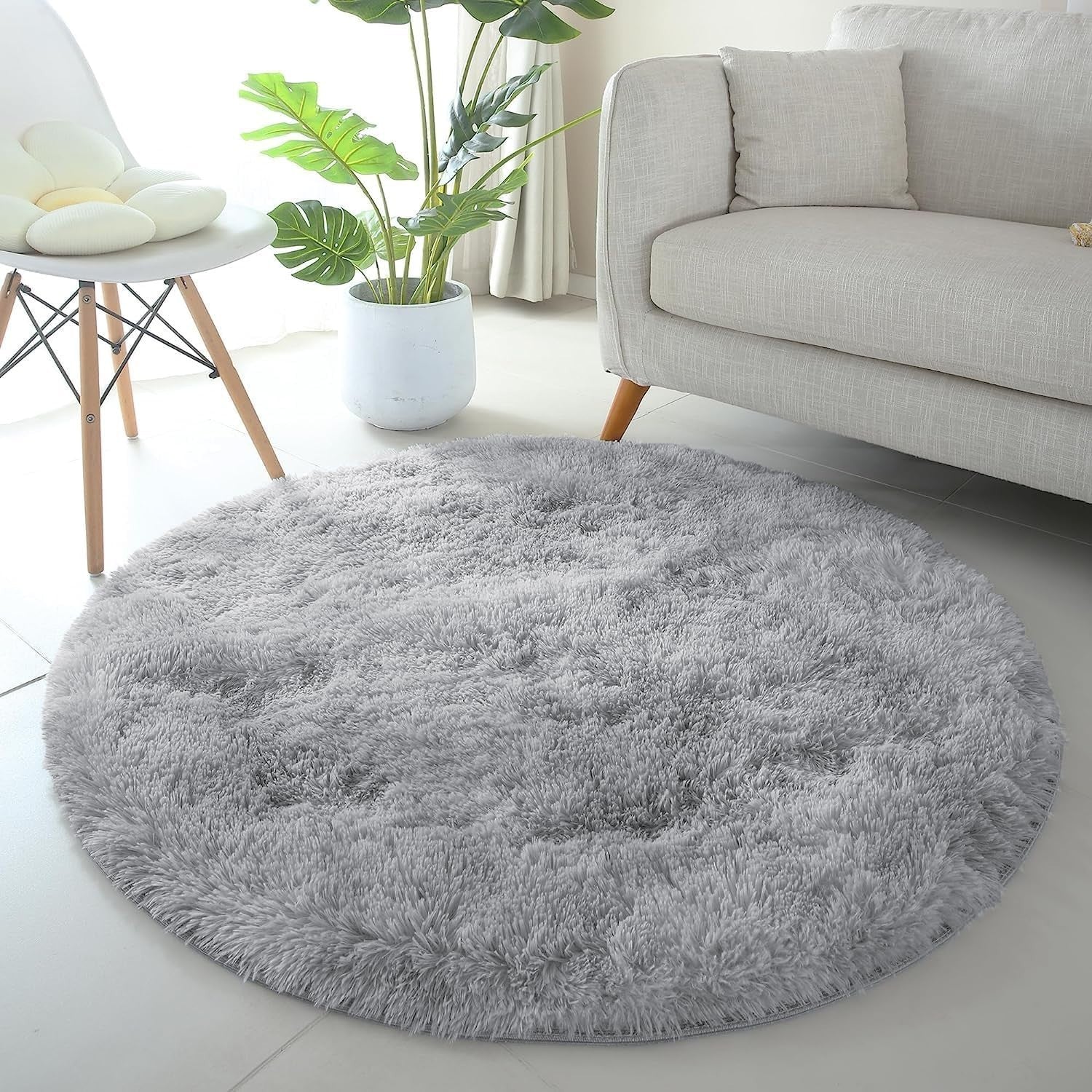 Round Shaggy Rugs Set 2pcs 120x120cm Grey Super Soft Non Slip Thick Pile