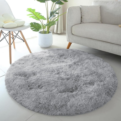 Round Shaggy Rugs Set 2pcs 120x120cm Grey Super Soft Non Slip Thick Pile