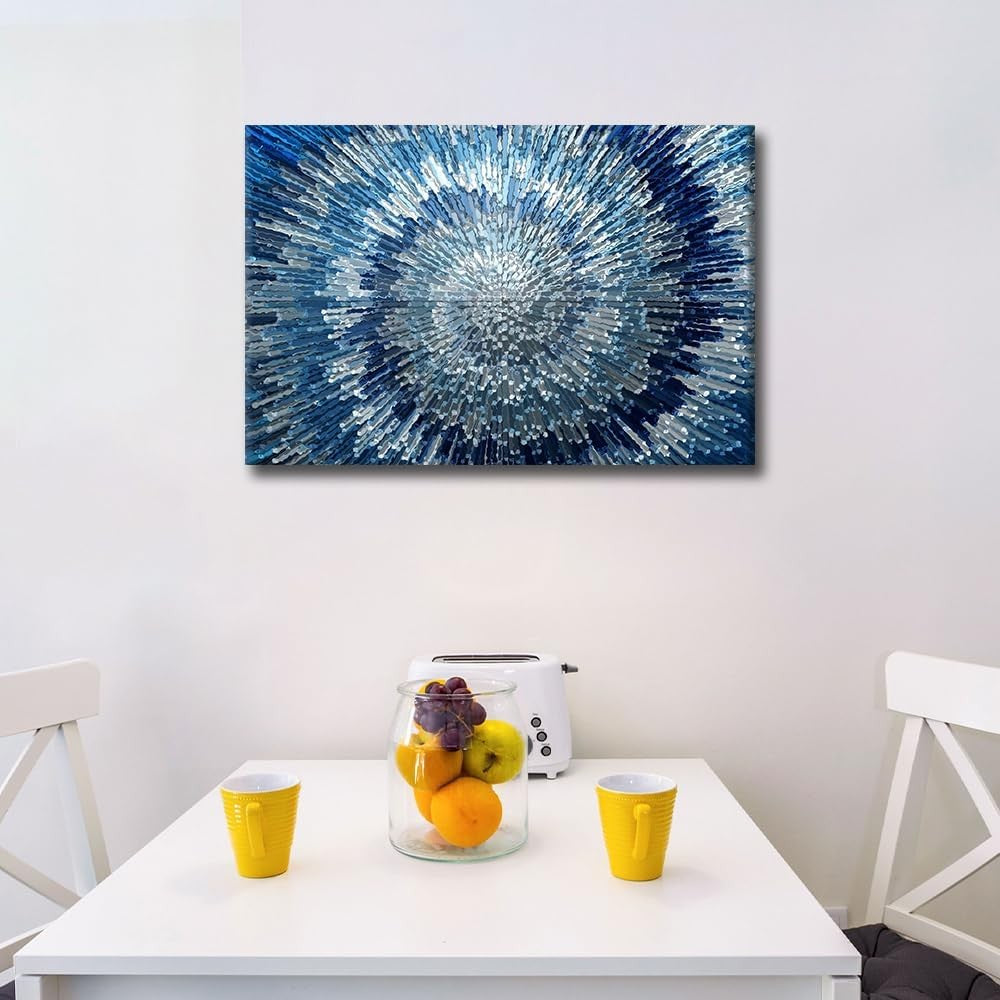 Modern Blue Abstract Canvas Wall Art 60x90cm Framed