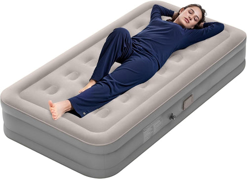 Inflatable Single Air Mattress with Built-In Pump & Pillow 190x100x40cm