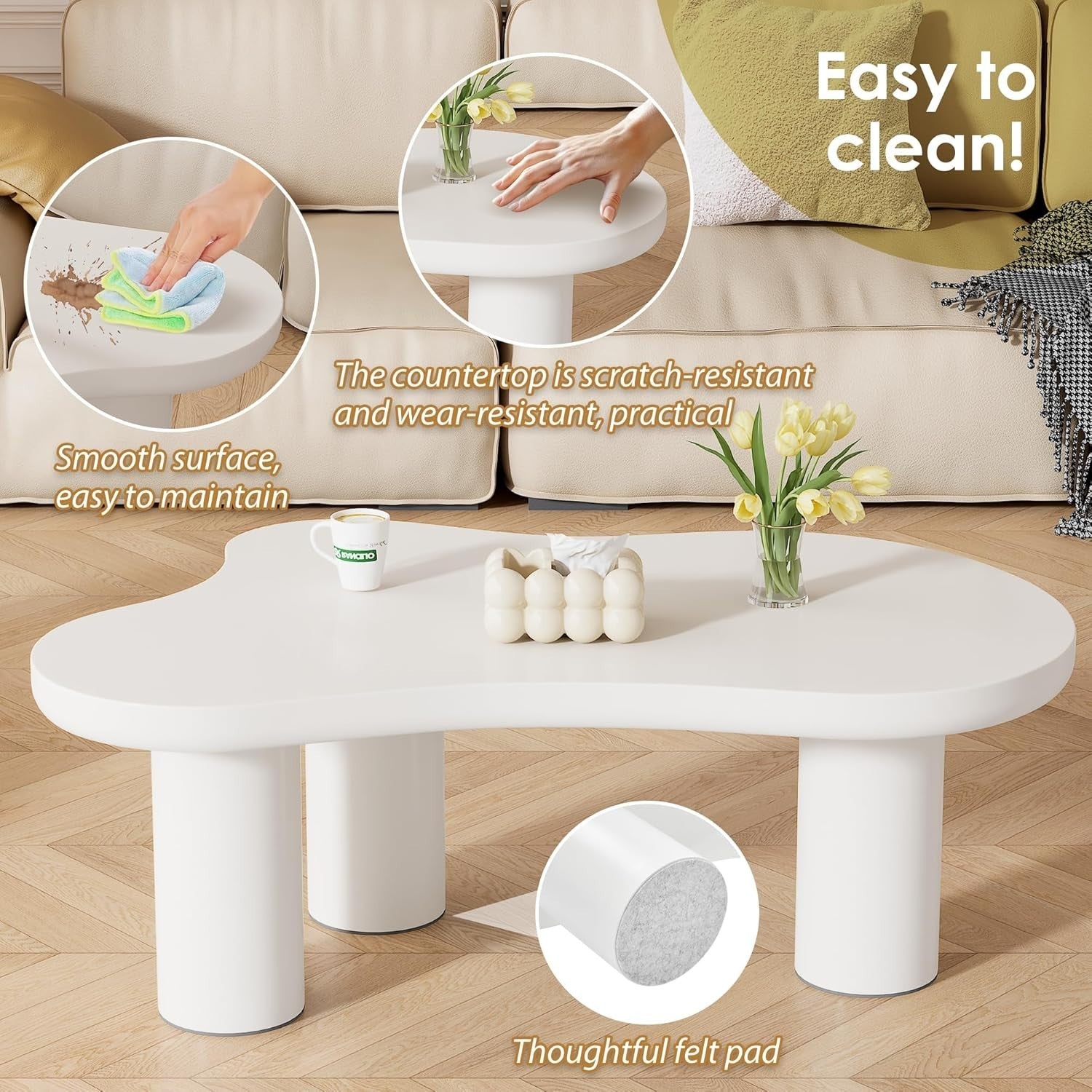 Unique Cloud-Shaped Coffee Table, Spacious 107x66x40.5cm, Modern & Stable