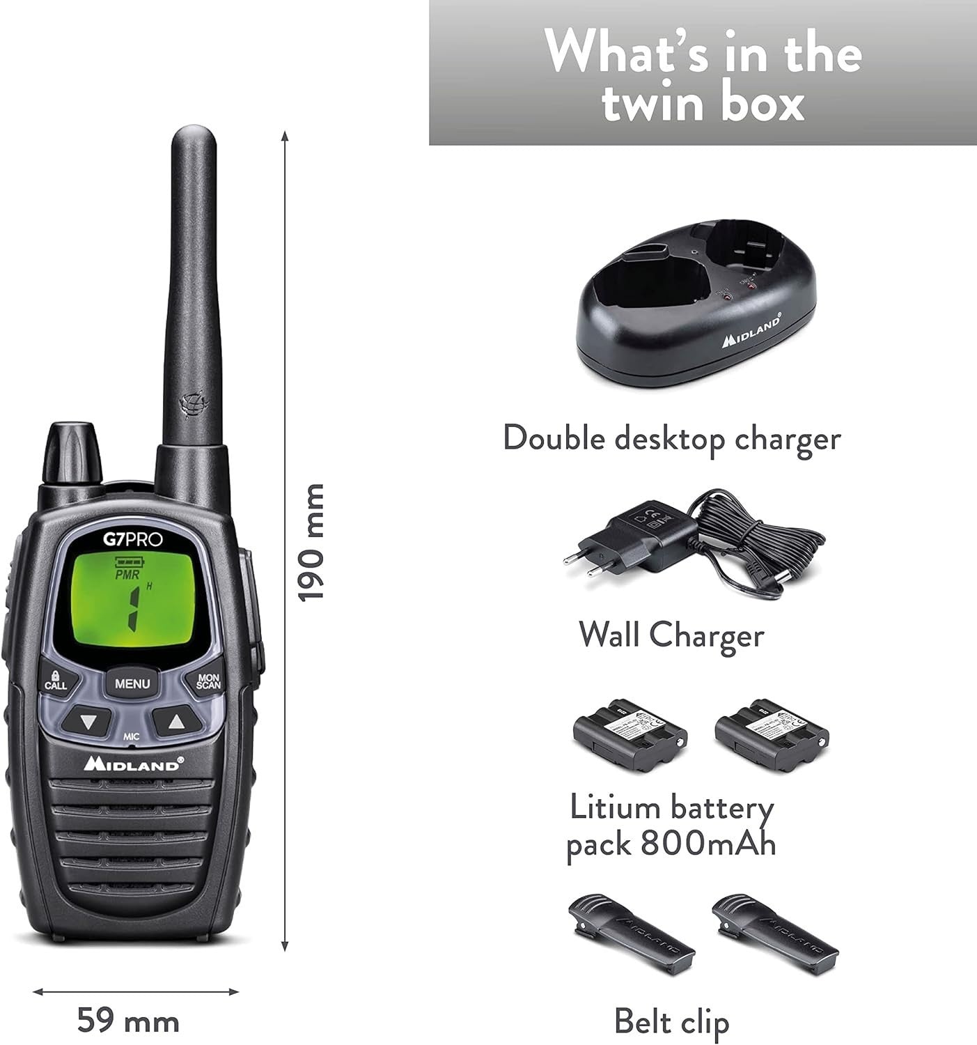Twin Pack Walkie Talkies 10km Long Range PMR446 85 Channel Rechargeable