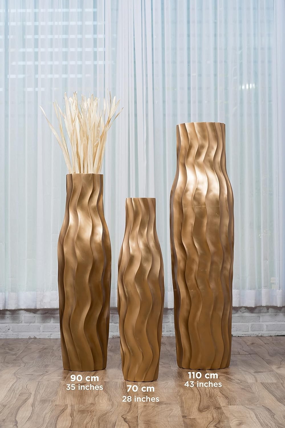 Large Gold Floor Vase 85cm Tall Farmhouse Decorative Vase for Pampas Grass