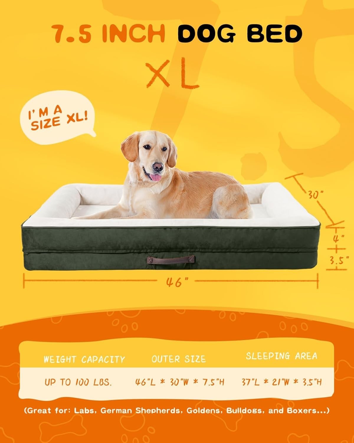 XL Orthopedic Dog Bed Waterproof Washable Bolster 117x76cm
