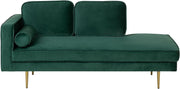 Emerald Green Velvet Chaise Lounge | Gold Legs, Glam Sofa, Small Space Ready