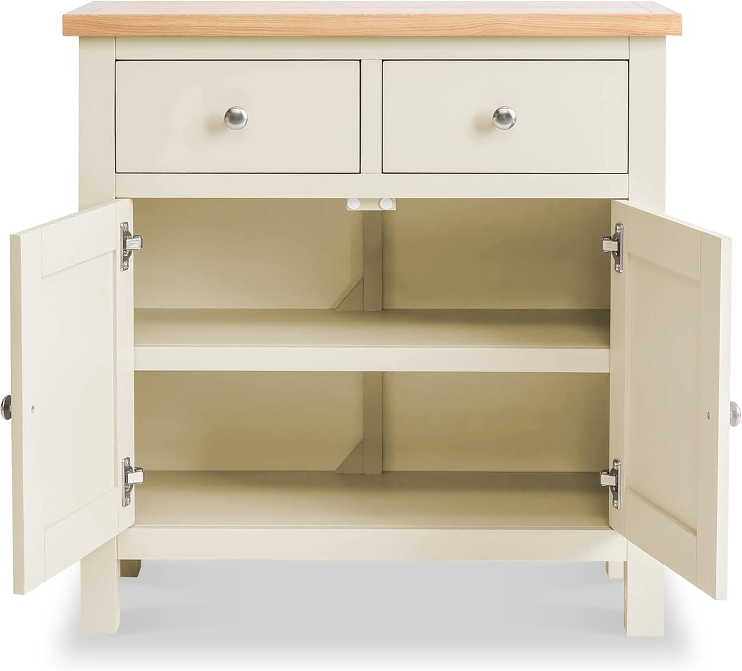 Cream Wood Sideboard Cabinet 2 Door 2 Drawer Oak Top Hall Storage Unit