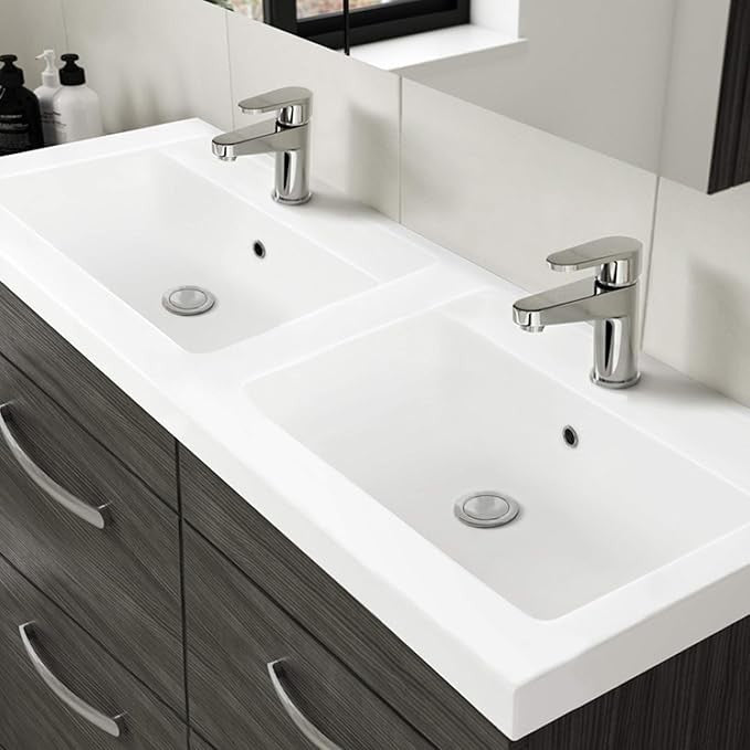 1200mm Gloss White Double Basin Vanity Unit – 4 Door Bathroom Sink Cabinet