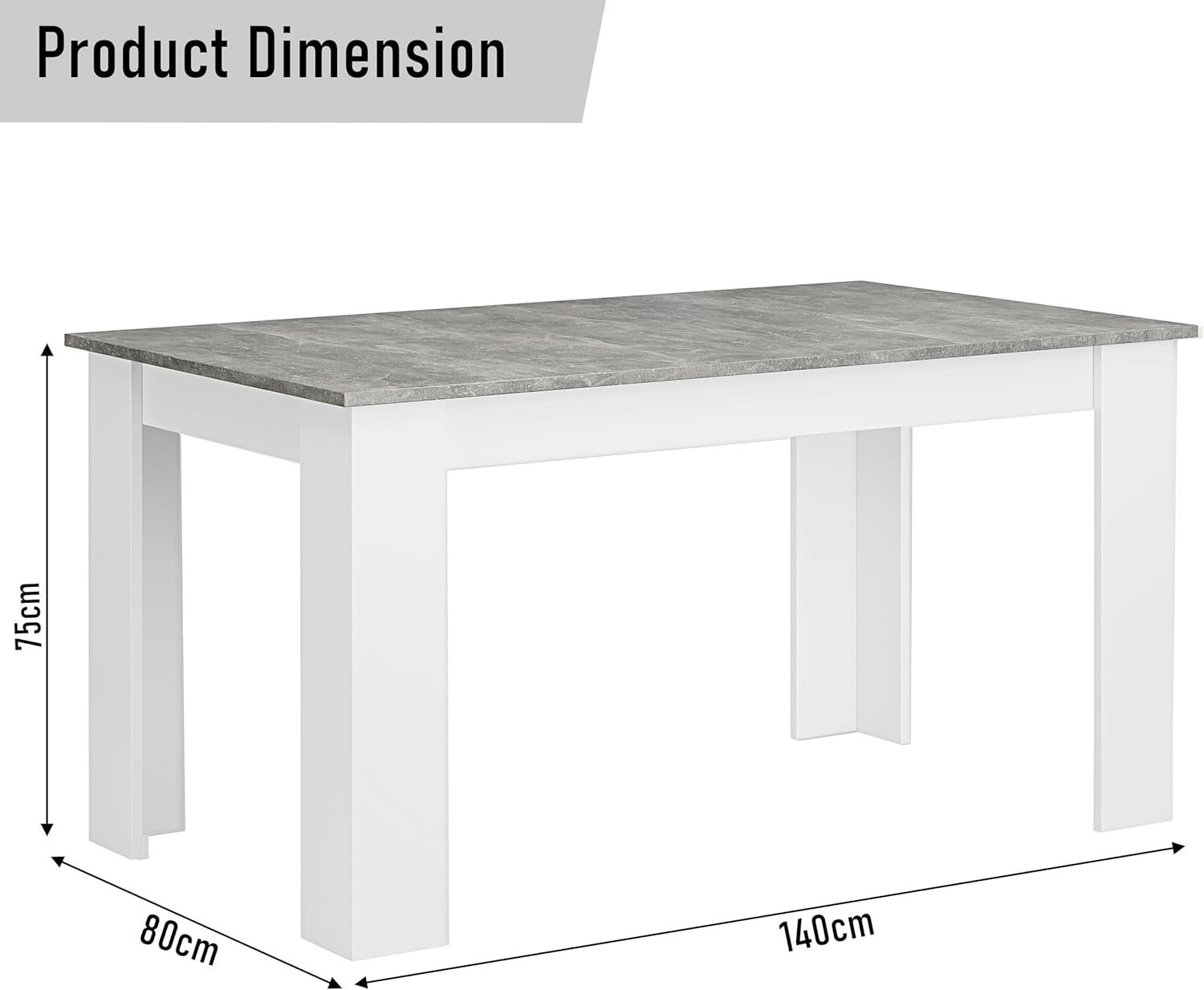 Modern Grey Marble Dining Table Set with 6 Black PU Leather Chairs 140x80cm