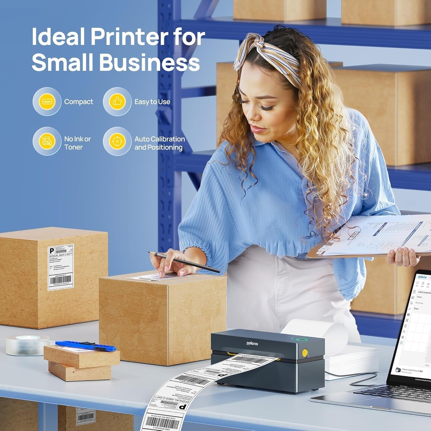 Black Bluetooth Thermal Shipping Label Printer 4x6 USB High-Speed Small Biz