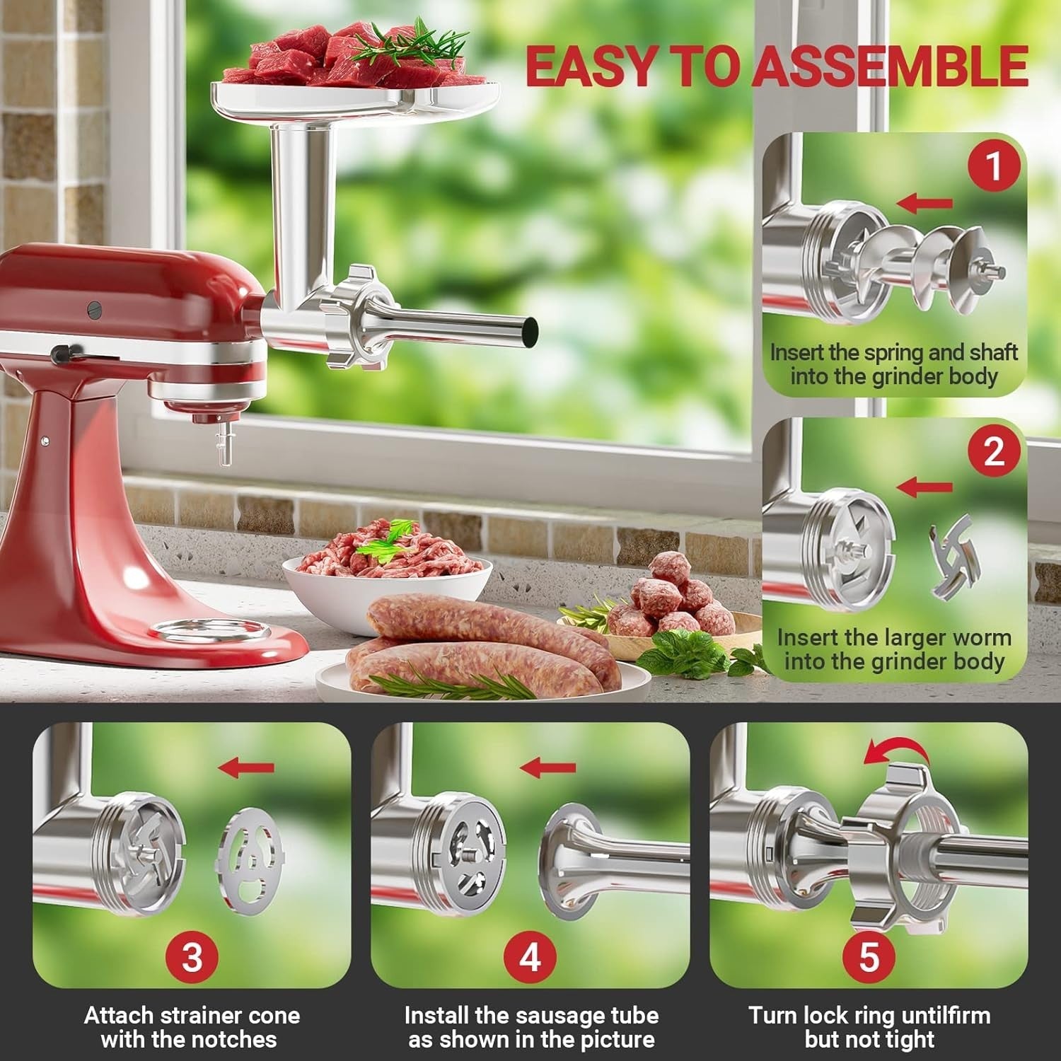 Food Grinder Attachment Sausage Maker Burger Press 4 Plates Metal