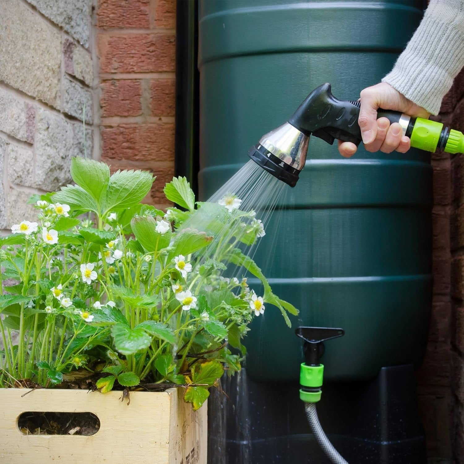 230L Green Garden Water Butt Set with Stand, Tap & Filler Kit