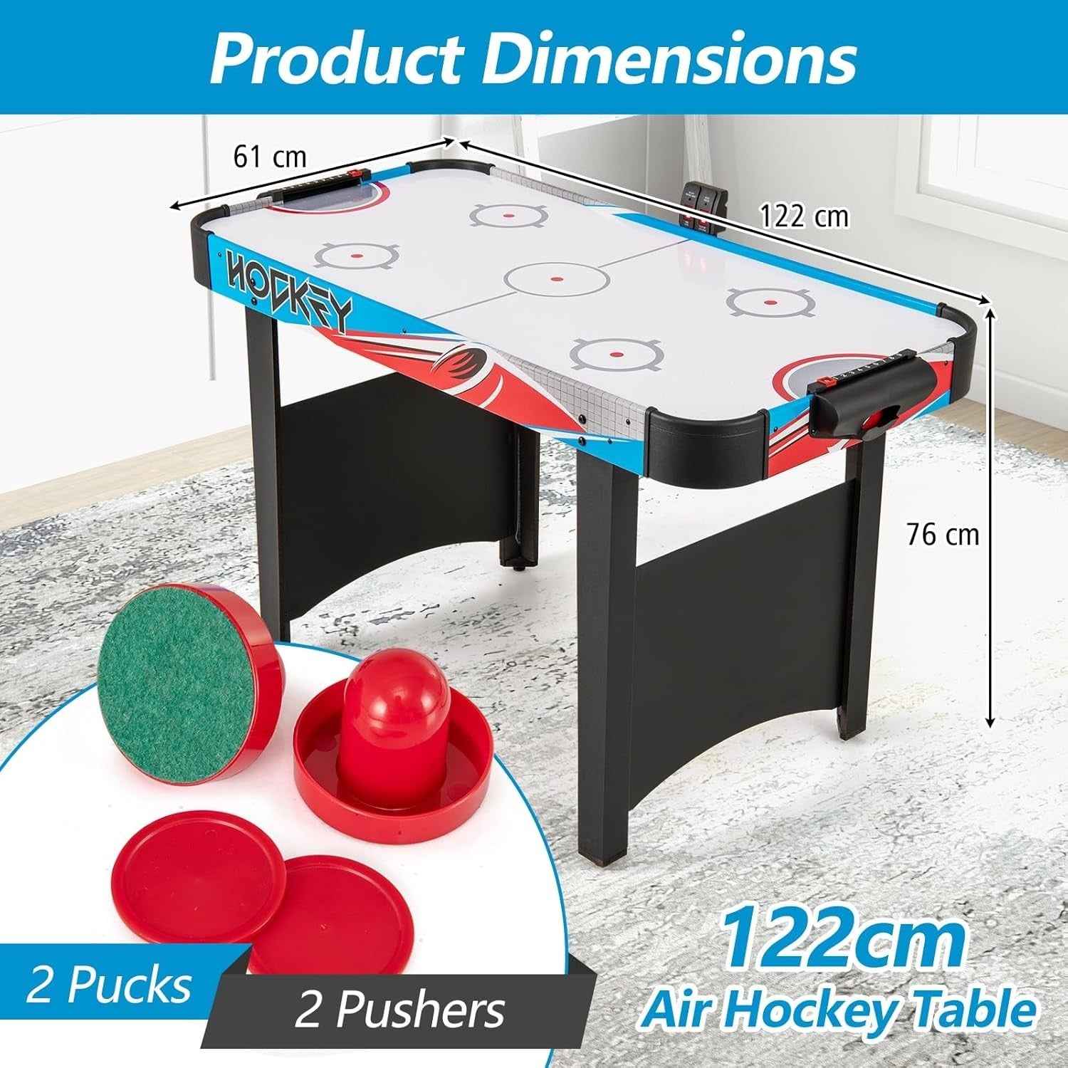 48 Inch LED Air Hockey Table 12V Motor Infrared Scoring Arcade Play