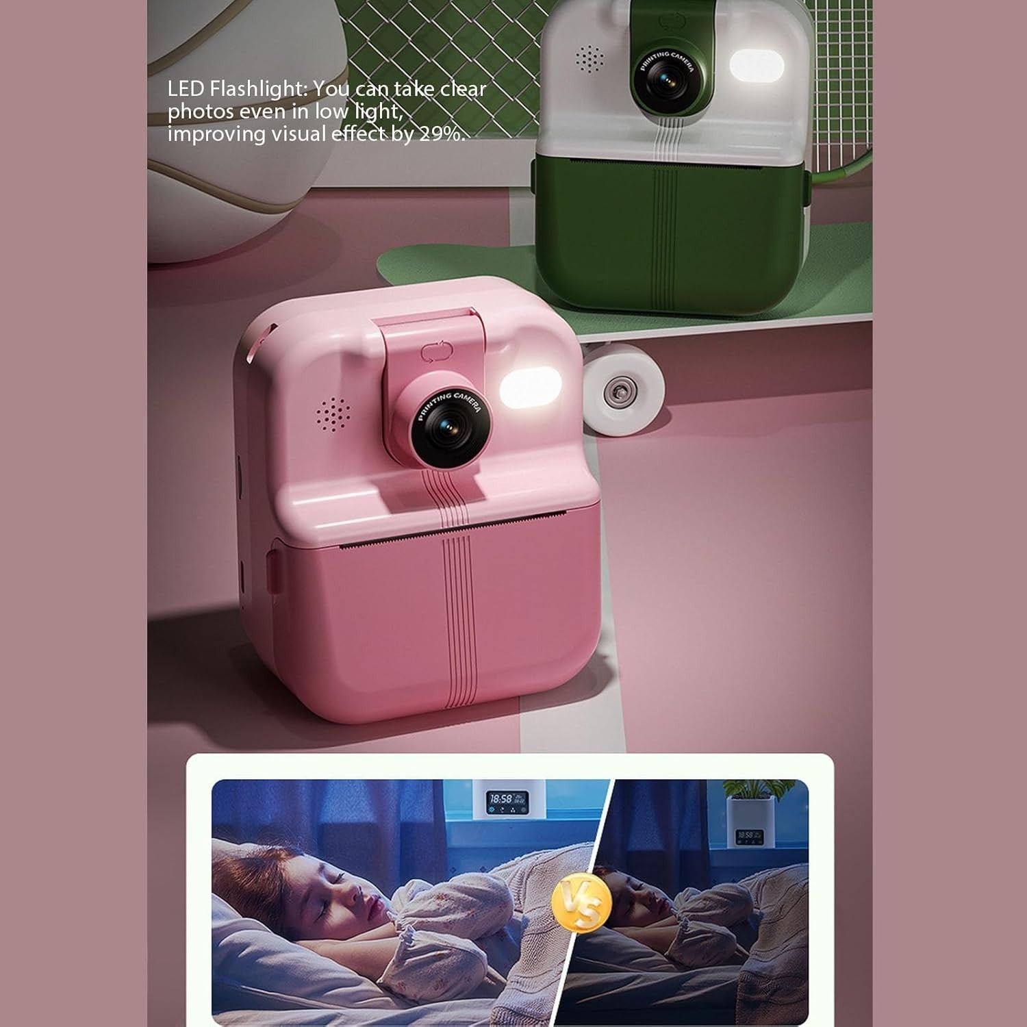 48MP Instant Print Camera 1080P Kids Camera App Print Rotating Lens