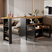 Extendable Kitchen Island Table w/ LED Lights, Storage & 360° Swivel