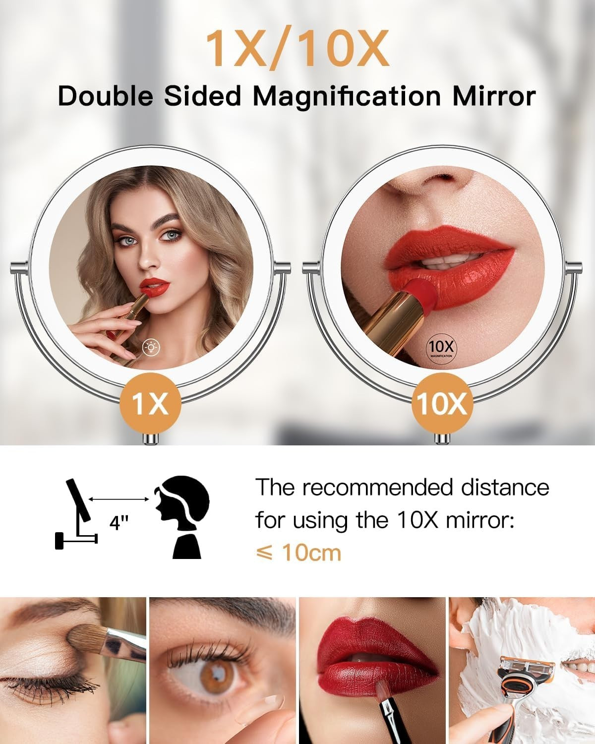 Wall Mounted Lighted Makeup Mirror 9" LED 1X/10X Magnification Touch