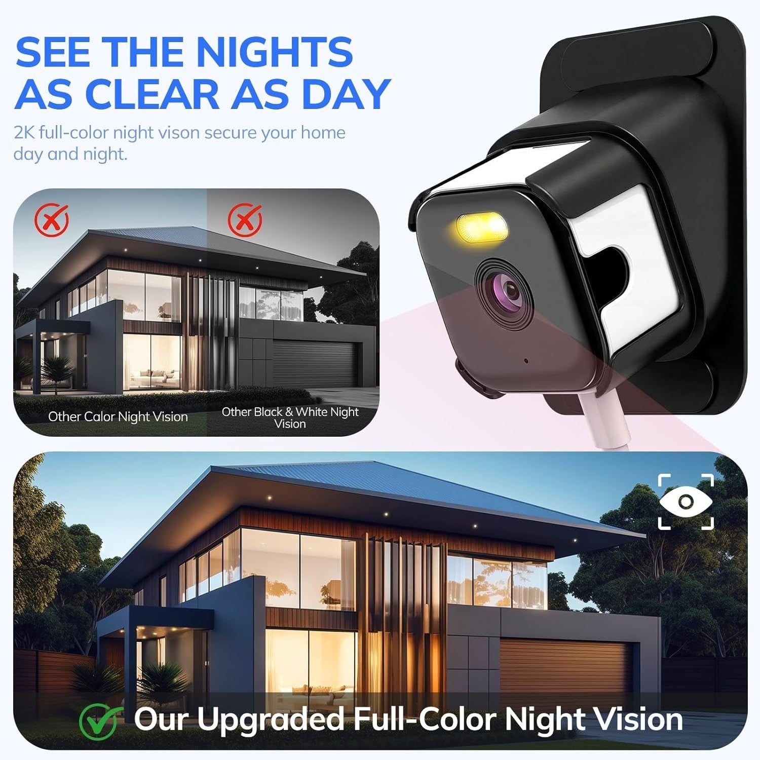 2K Window Camera Outdoor View WiFi 5GHz AI Color Night Vision CCTV