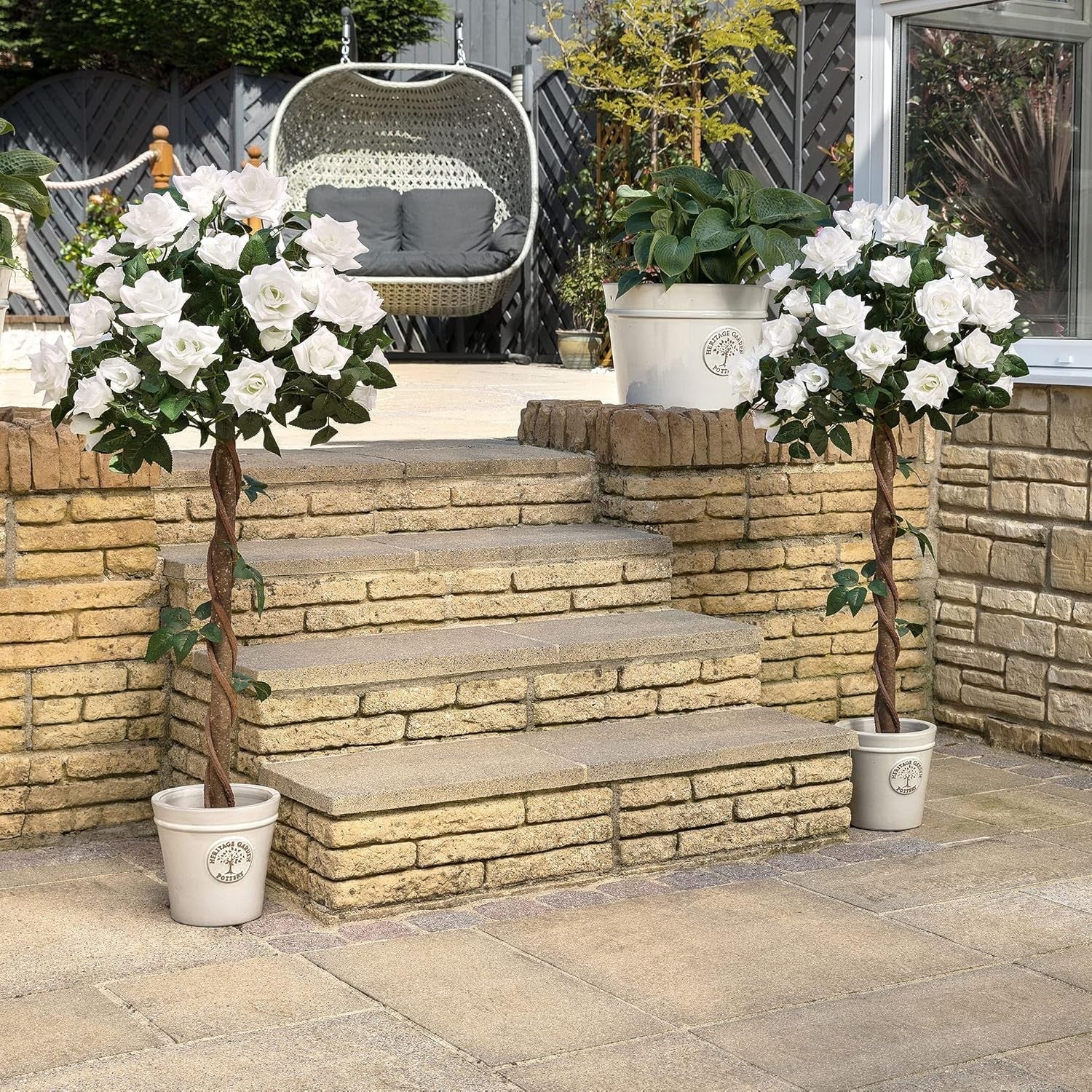 4ft Artificial Cream Rose Tree Twisted Trunk Potted Indoor Outdoor Home Decor