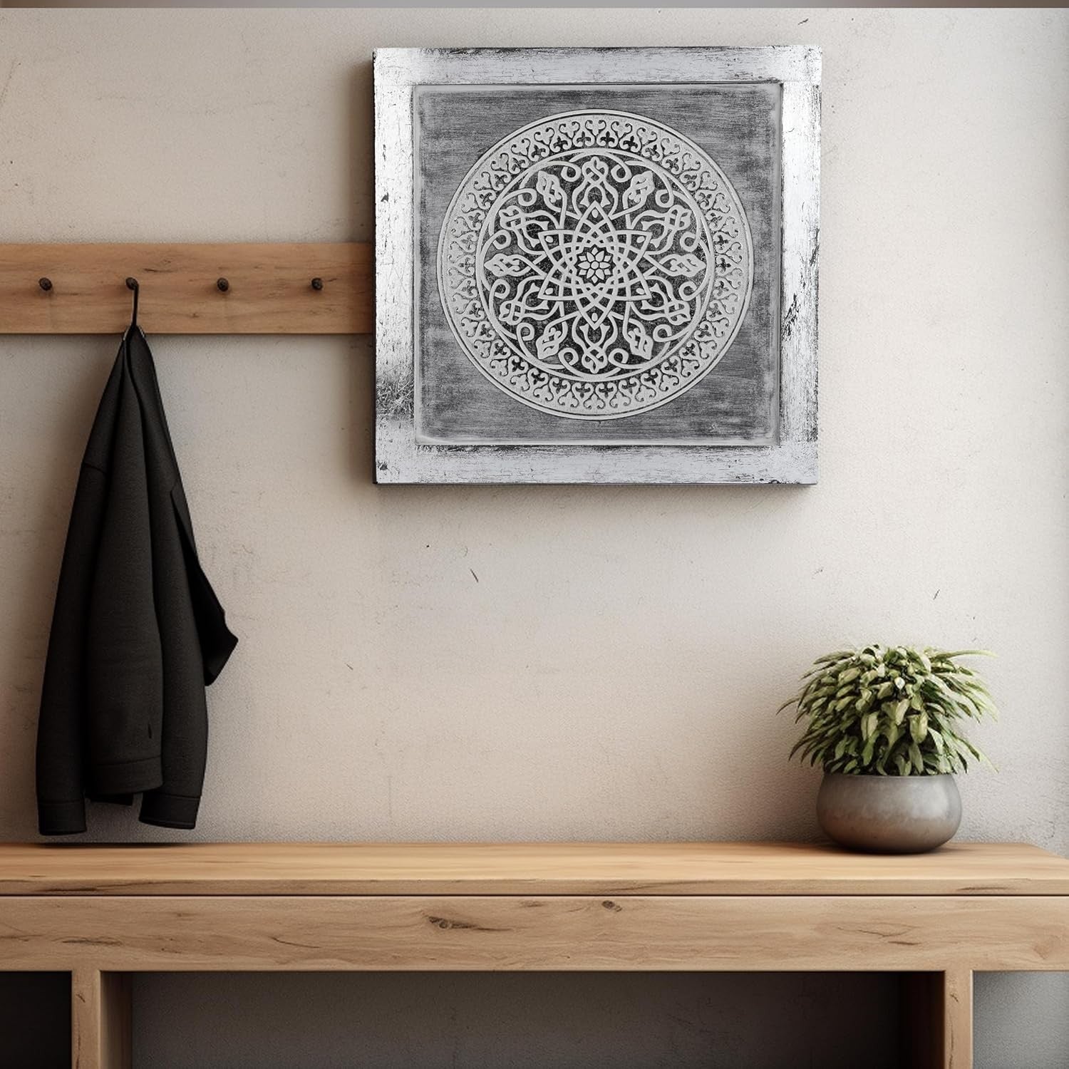 Mandala Wall Art Framed Carved Design 39x39cm Ready to Hang