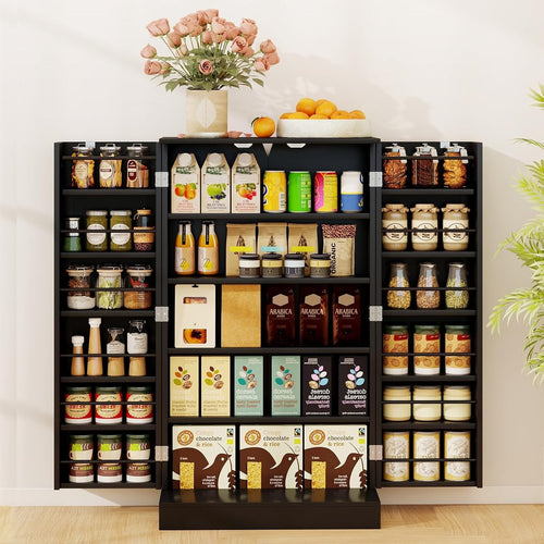 Kitchen Cupboard Pantry Cabinet 17 Shelves 2 Doors Black Small