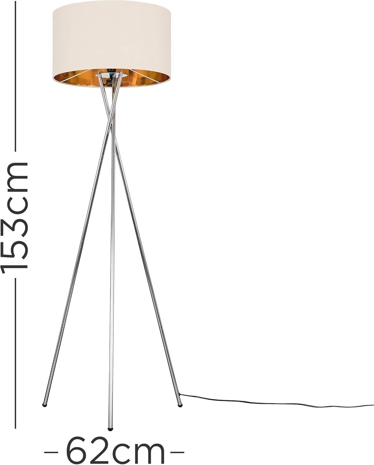 Tripod Floor Lamp Chrome Beige Gold Shade Modern Standing Living Room Light