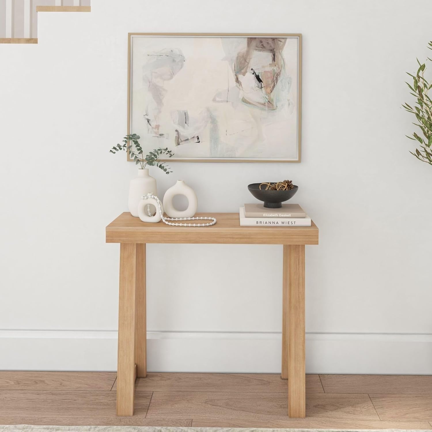 Solid Pine Wood Console Table with Shelf – Narrow 36 Inch Hallway Table